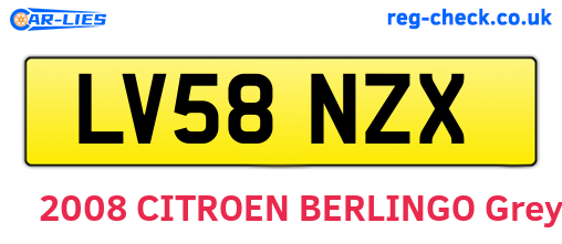 LV58NZX are the vehicle registration plates.
