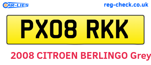 PX08RKK are the vehicle registration plates.