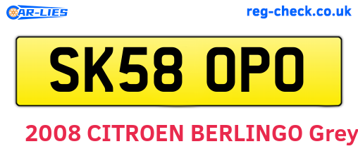 SK58OPO are the vehicle registration plates.