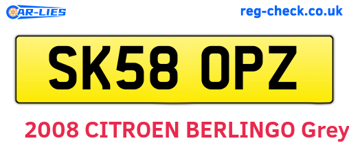 SK58OPZ are the vehicle registration plates.