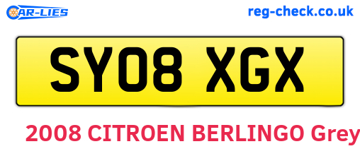 SY08XGX are the vehicle registration plates.