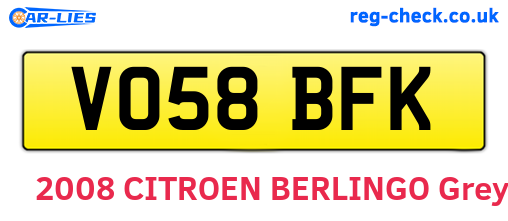 VO58BFK are the vehicle registration plates.