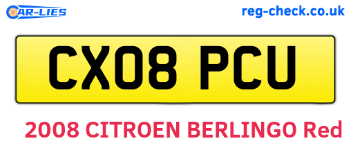 CX08PCU are the vehicle registration plates.