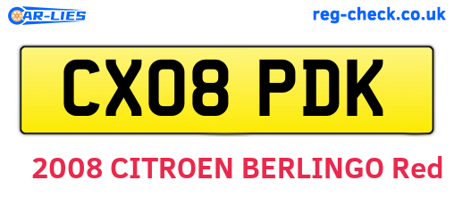 CX08PDK are the vehicle registration plates.