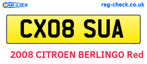 CX08SUA are the vehicle registration plates.
