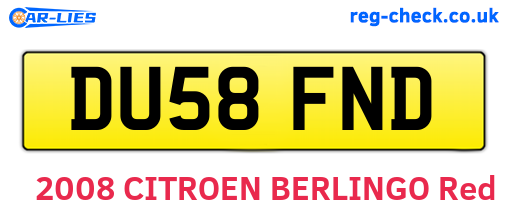 DU58FND are the vehicle registration plates.