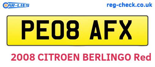 PE08AFX are the vehicle registration plates.