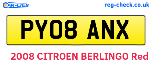 PY08ANX are the vehicle registration plates.