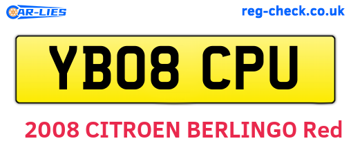 YB08CPU are the vehicle registration plates.