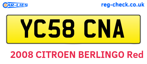 YC58CNA are the vehicle registration plates.