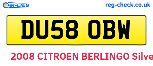 DU58OBW are the vehicle registration plates.