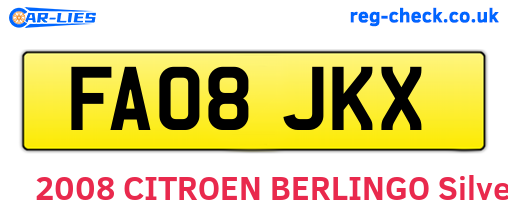 FA08JKX are the vehicle registration plates.