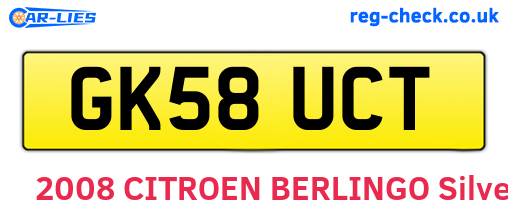 GK58UCT are the vehicle registration plates.