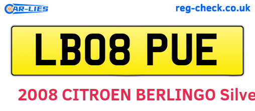 LB08PUE are the vehicle registration plates.