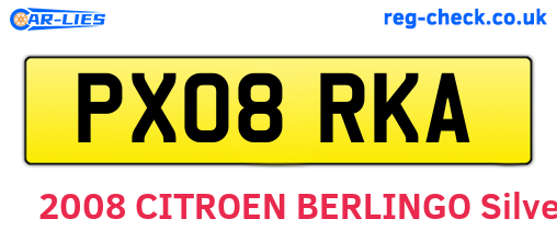 PX08RKA are the vehicle registration plates.