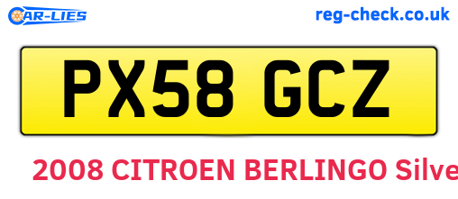 PX58GCZ are the vehicle registration plates.