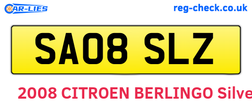 SA08SLZ are the vehicle registration plates.