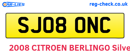 SJ08ONC are the vehicle registration plates.