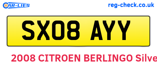 SX08AYY are the vehicle registration plates.