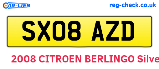 SX08AZD are the vehicle registration plates.