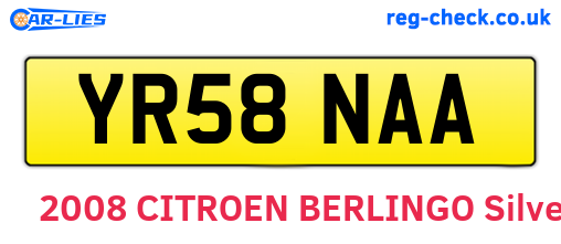YR58NAA are the vehicle registration plates.