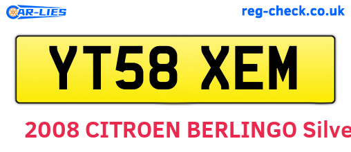 YT58XEM are the vehicle registration plates.