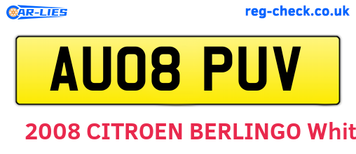 AU08PUV are the vehicle registration plates.