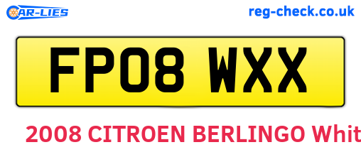 FP08WXX are the vehicle registration plates.