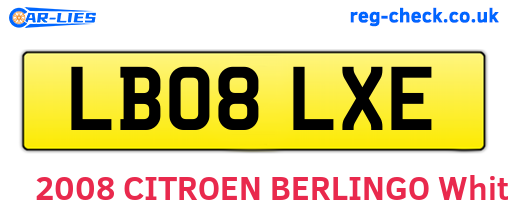 LB08LXE are the vehicle registration plates.