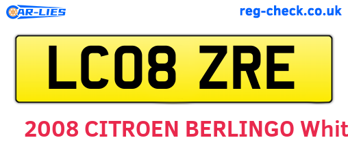 LC08ZRE are the vehicle registration plates.