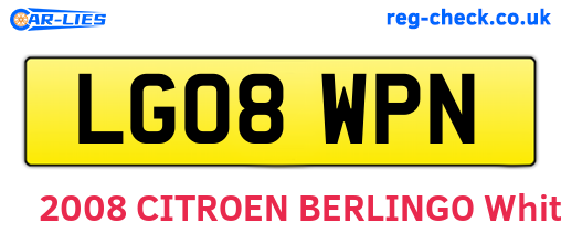 LG08WPN are the vehicle registration plates.