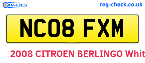NC08FXM are the vehicle registration plates.