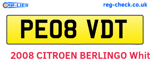 PE08VDT are the vehicle registration plates.