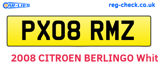 PX08RMZ are the vehicle registration plates.