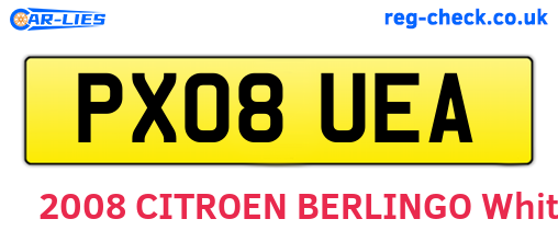 PX08UEA are the vehicle registration plates.