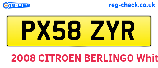 PX58ZYR are the vehicle registration plates.