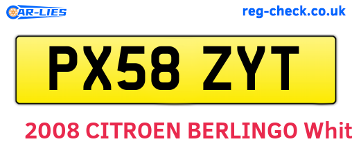 PX58ZYT are the vehicle registration plates.