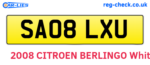SA08LXU are the vehicle registration plates.