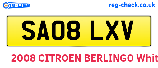 SA08LXV are the vehicle registration plates.