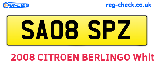 SA08SPZ are the vehicle registration plates.