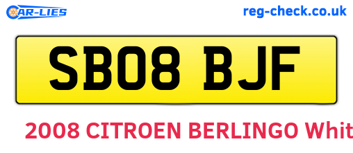 SB08BJF are the vehicle registration plates.