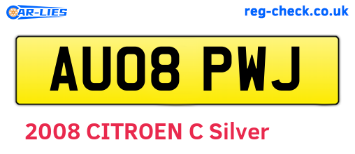 AU08PWJ are the vehicle registration plates.