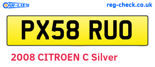 PX58RUO are the vehicle registration plates.