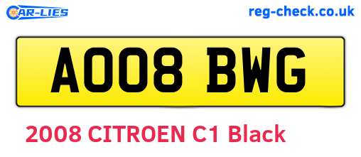 AO08BWG are the vehicle registration plates.