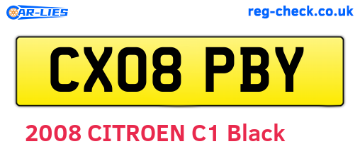 CX08PBY are the vehicle registration plates.