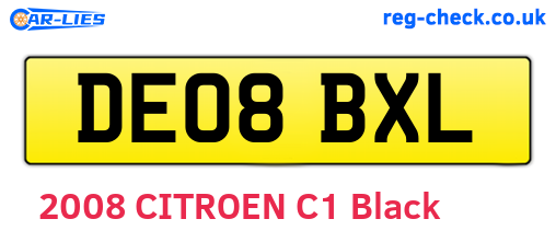 DE08BXL are the vehicle registration plates.