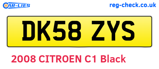 DK58ZYS are the vehicle registration plates.