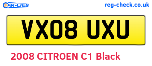 VX08UXU are the vehicle registration plates.
