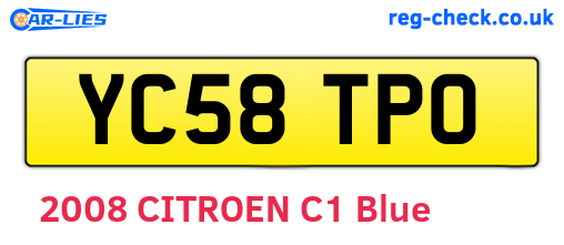 YC58TPO are the vehicle registration plates.