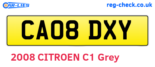 CA08DXY are the vehicle registration plates.